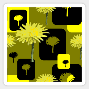 Mod Dandelions on Dark Yellow Green Repeat 5748 Sticker